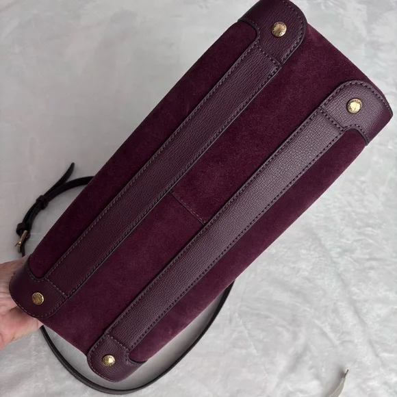 KARL LAGERFELD Simone Suede Leather Top Handle Raisin Satchel Crossbody--NWT - Picture 7 of 16